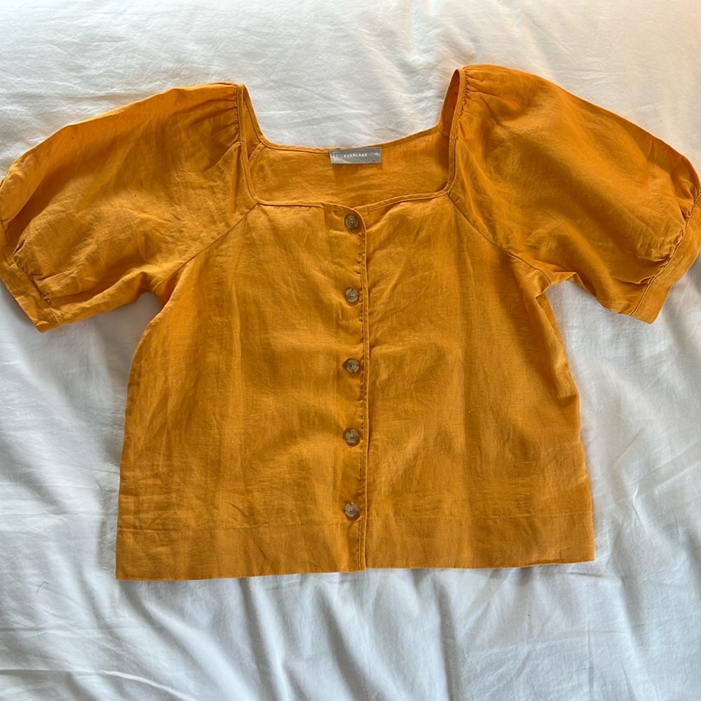 Everlane Linen short sleeve top, size 10. Orange.